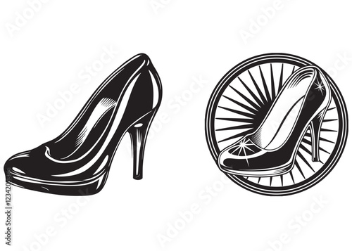 shoe high heel vector silhouette logo, high heel vector silhouette, woman high heel logo icon, female shoes with high heel on white background