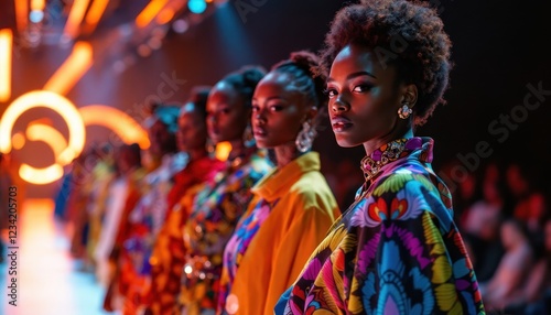 African female models in colorful fashion on vibrant runway event
