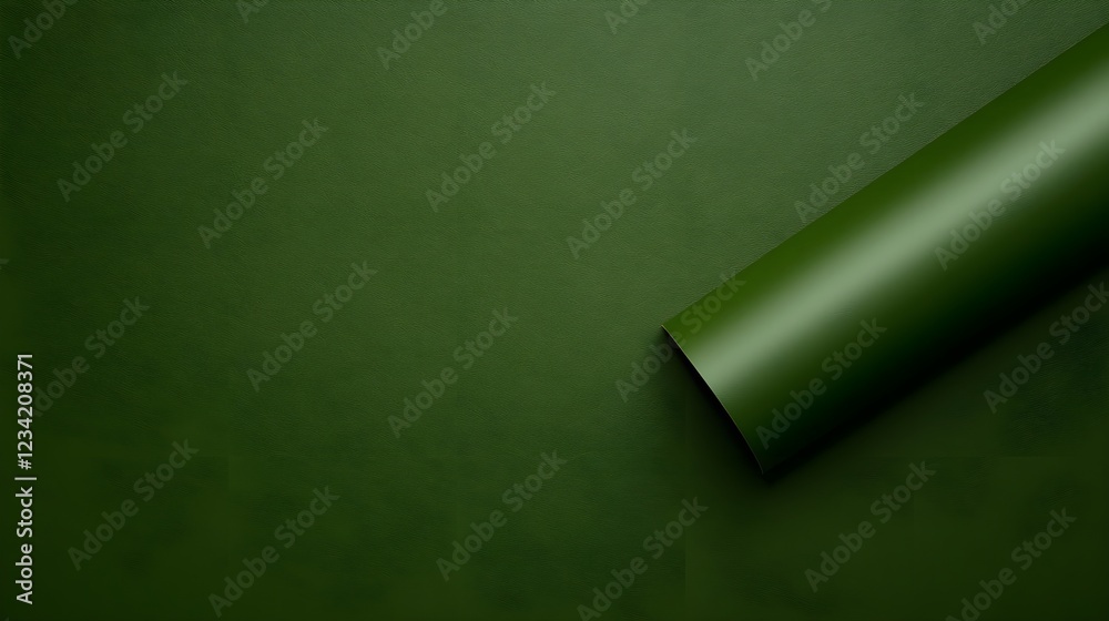 Dark Green Paper Roll on Textured Background Dark Green Paper Roll on Textured Background