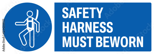 ISO mandatory safety signs uppercase text_safety harness must be worn_landscape size 1/2 a4,a3,a2,a1	 
