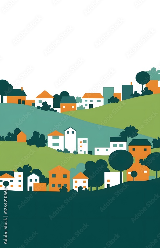 landscape with trees and houses landscape with trees and houses