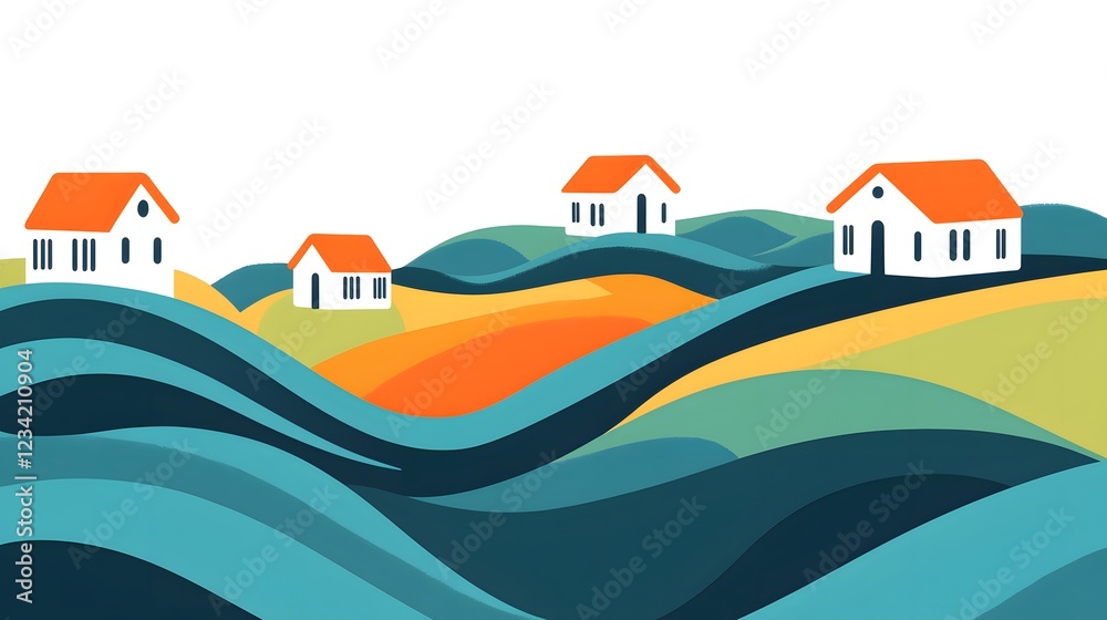 landscape with trees and houses