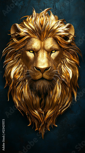 Majestic Golden Lion Head Regal Animal Portrait Luxury Decor