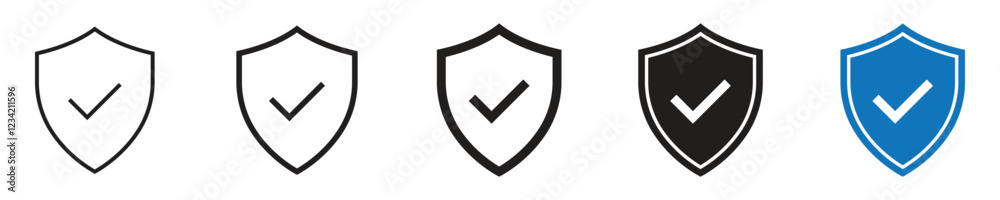 Shield check mark security icon set vector Shield check mark security icon set vector
