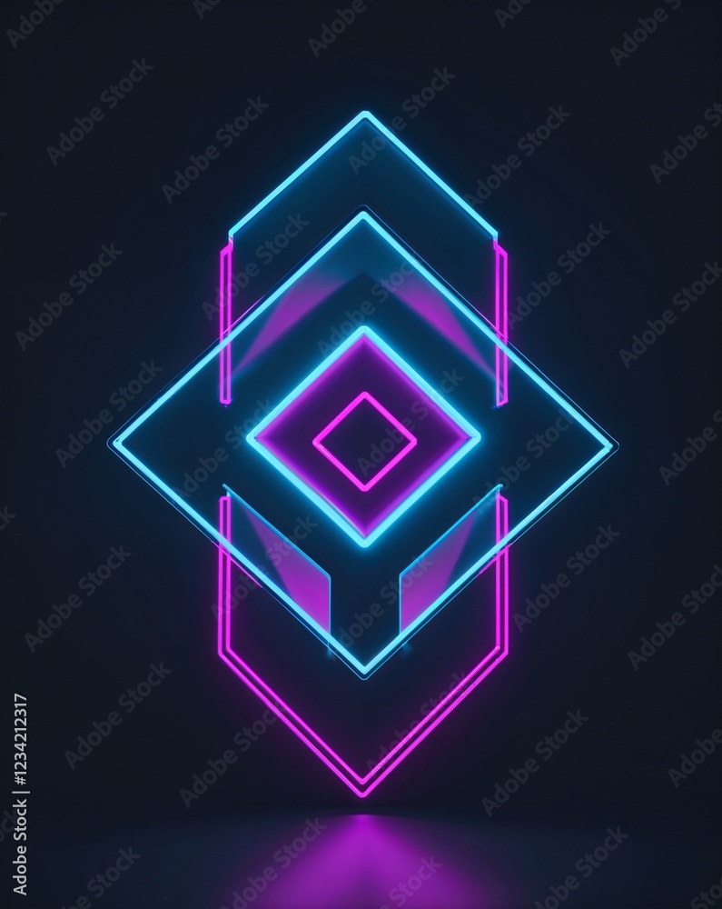 Neon cyan and magenta geometric shapes light patterns on black background Neon cyan and magenta geometric shapes light patterns on black background
