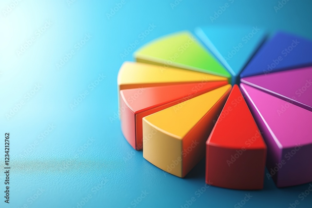 Obraz premium Colorful geometric shapes arranged in a circular pattern on a blue surface create a vibrant visual display suitable for educational purposes