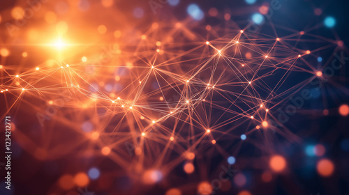Global business network with glowing nodes and lines, symbolizing modern corporate connectivity and innovation.