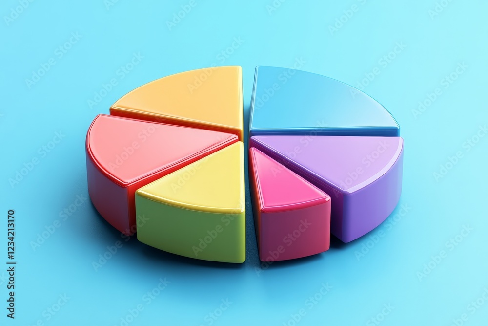 Fototapeta premium Colorful geometric shapes arranged in a pie chart formation on a blue background