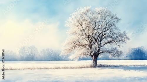 Wallpaper Mural Frosty winter tree in snowy field, sunrise. Winter landscape ideal for calendars Torontodigital.ca