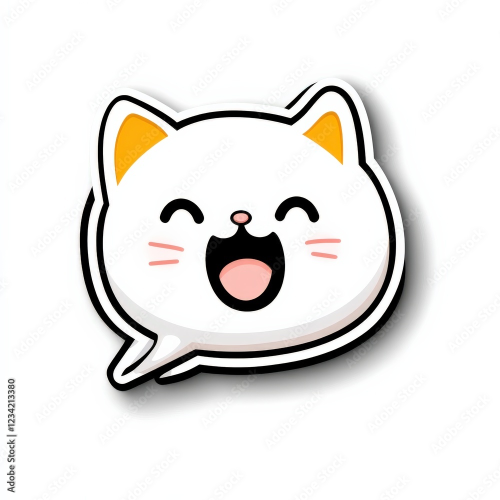 Playful cat sticker action digital art whimsical design colorful background close-up viewpoint joyful concept for cat lovers Playful cat sticker action digital art whimsical design colorful background close-up viewpoint joyful concept for cat lovers