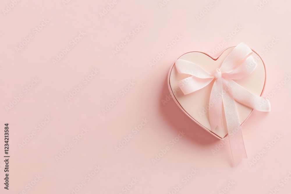 Minimalist heart-shaped gift box with ribbon on pastel pink background Minimalist heart-shaped gift box with ribbon on pastel pink background