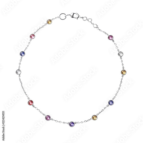 Wallpaper Mural Delicate Silver Anklet with Tiny Gemstone Charms Isolated on Transparent or blank Background, PNG Torontodigital.ca