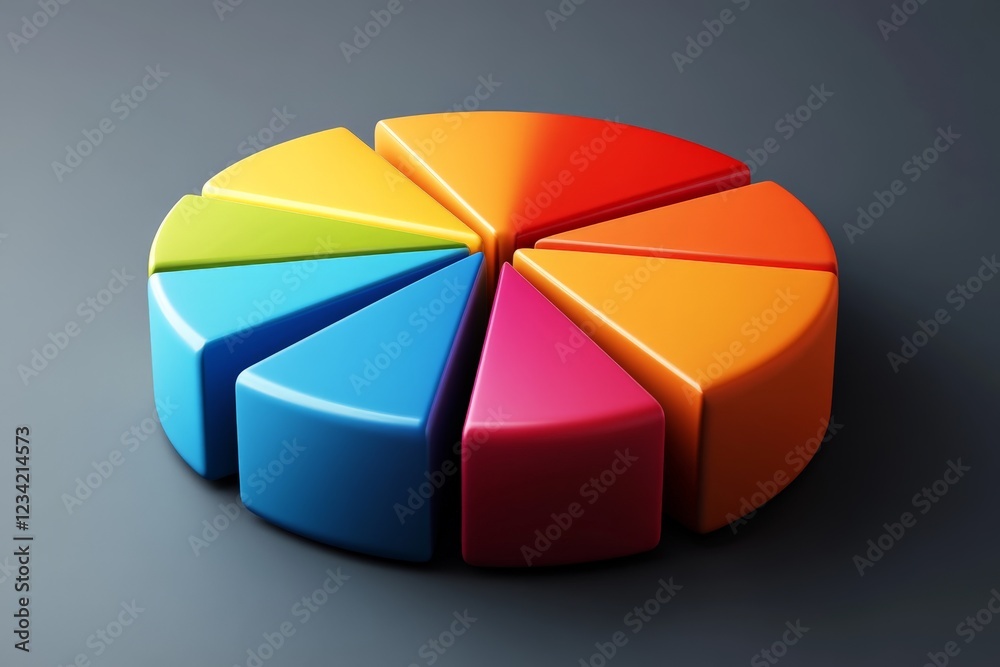 Obraz premium Colorful pie chart displaying various segments for data representation on a dark surface