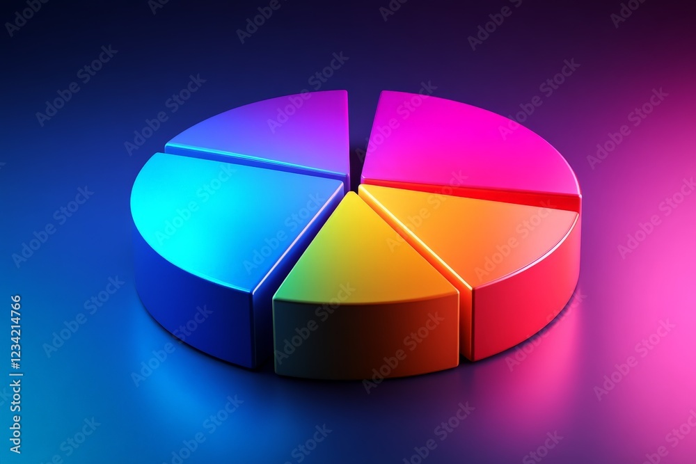 Colorful pie chart with vibrant sections illuminated in a dark background Colorful pie chart with vibrant sections illuminated in a dark background