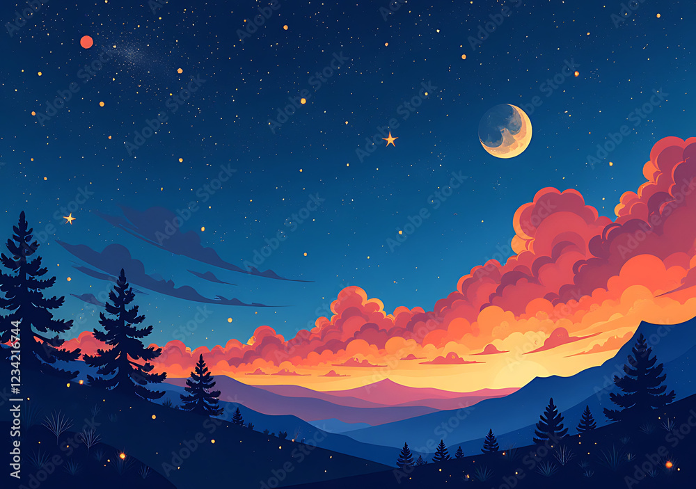 Naklejka premium stylized illustration depicts colorful imaginative representation night