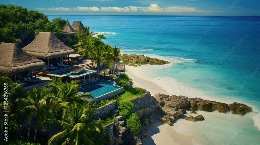 Fototapeta premium Aerial Oasis: The Seamless Fusion of Bamboo and Wood in Paradise