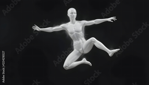 Abstract white plastic human body mannequin figure over black background. 