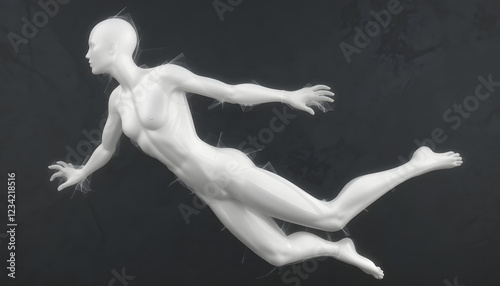 Abstract white plastic human body mannequin figure over black background. 