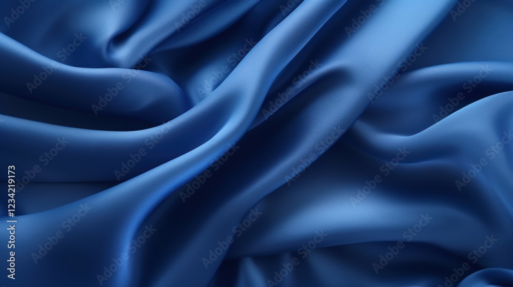 Fototapeta premium Close-Up Detailed Shot of Smooth Indigo Fabric Draped Elegantly, Highlighting Textures and Rich Color Variations for Textile Inspiration