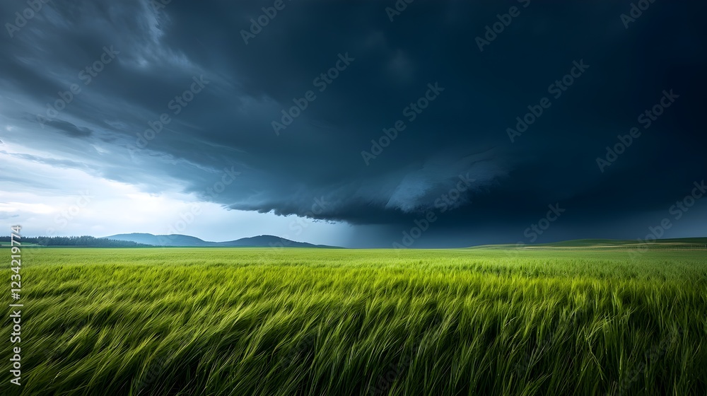 Obraz premium Dark Storm Clouds Over Green Field
