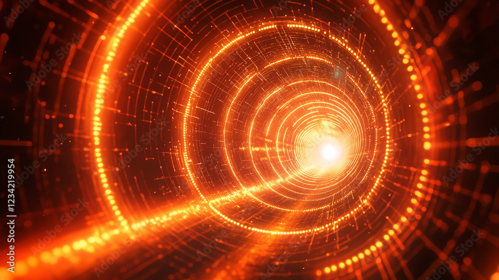 Obraz premium Glowing Orange Digital Tunnel Abstract Technology Background