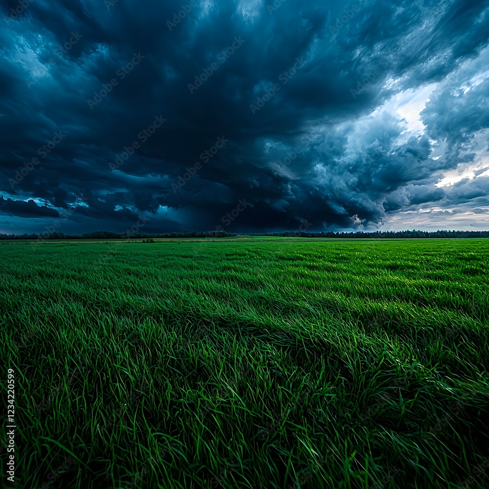 Dark Storm Clouds Over Lush Green Field