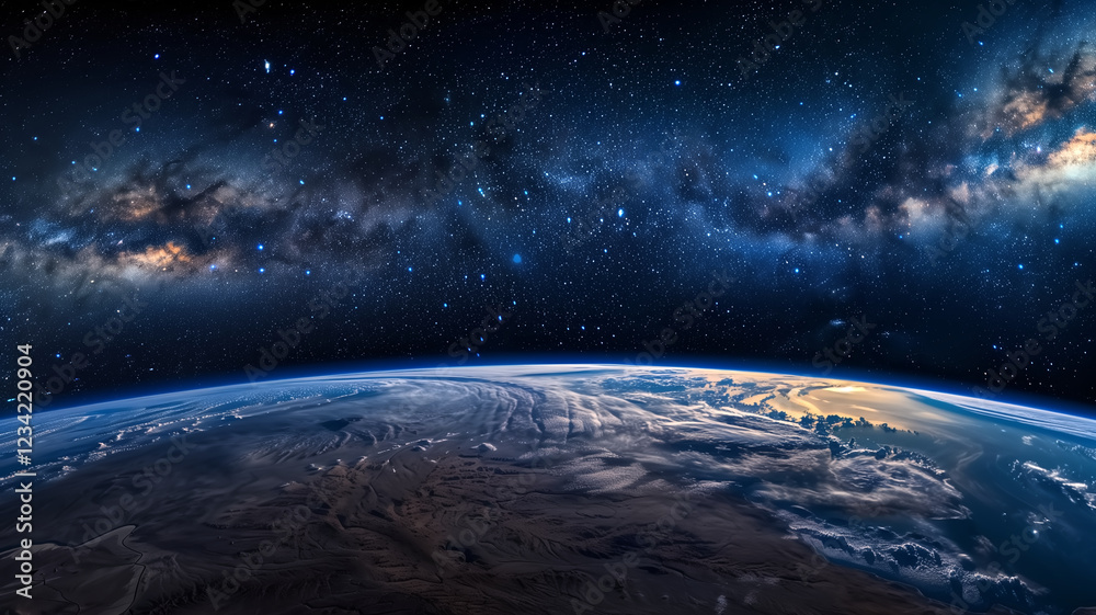 Obraz premium A breathtaking view of Earth from space, glowing sunrise on the
