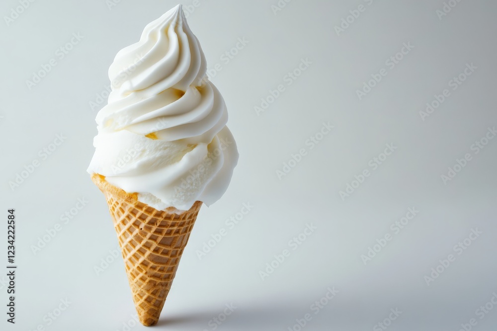 A single ice cream cone isolated on a white surface A single ice cream cone isolated on a white surface