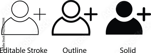 Set of icons add to friends. Add friends icon.  Social media concept. Man icon in a circle. EDITABLE STROKE ICON, outline and filled web icons vector sign