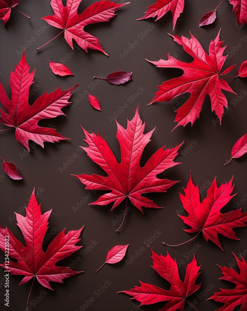 Deep red autumn leaves on a dark brown background Deep red autumn leaves on a dark brown background