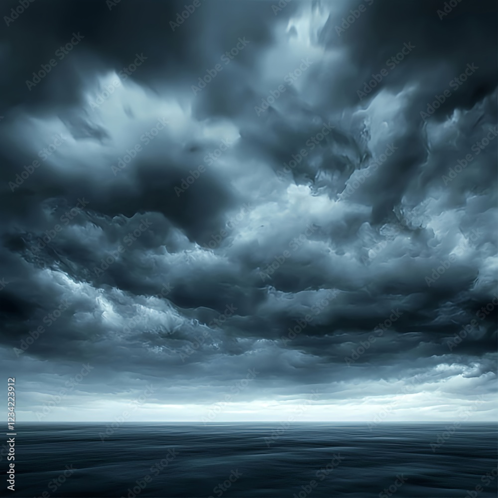 Obraz premium Dark Stormy Clouds Over a Dark Ocean