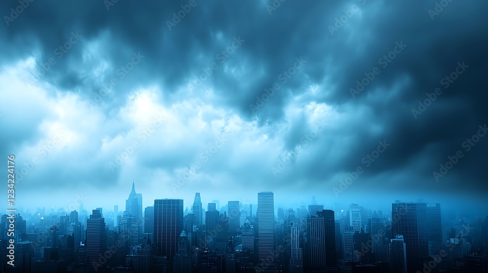 Fototapeta premium Dark Stormy Clouds Over City Skyline