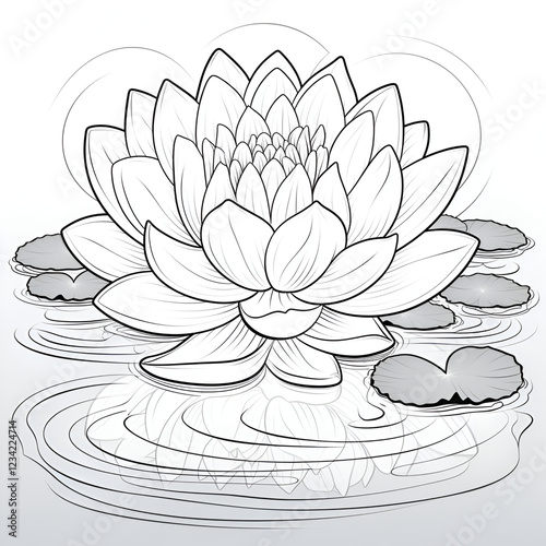 vector illustration of water lily,coloring page