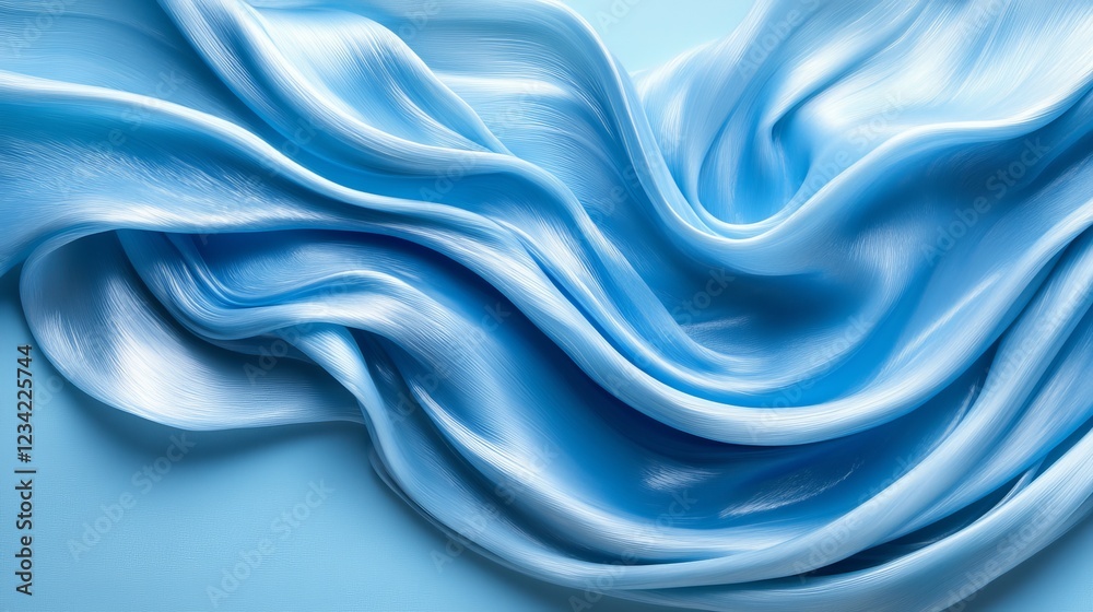 Obraz premium Luxurious and Elegant Blue Silk Fabric Draped Gracefully over a Complementary Blue Background Creating a Rich Visual Texture Evoking Calmness and Sophistication in a Fashionable Setting
