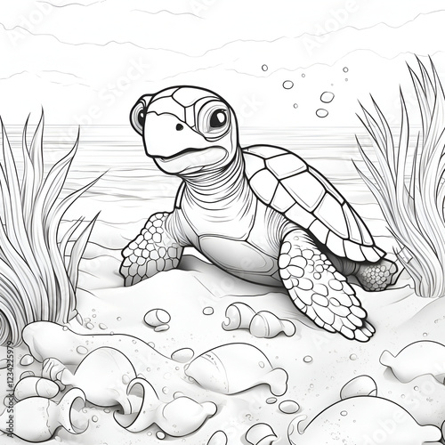 coloring page turtle on the beach
