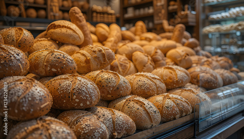 Freshly baked bread displayed at a bakery
