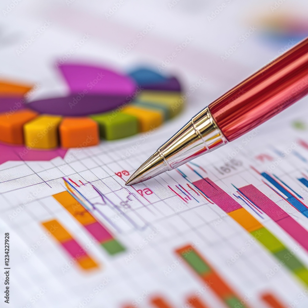 Charts, graphs, pen, data analysis, colorful. Charts, graphs, pen, data analysis, colorful.