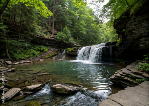 A small waterfall in New York with a natural gas seep beneath it