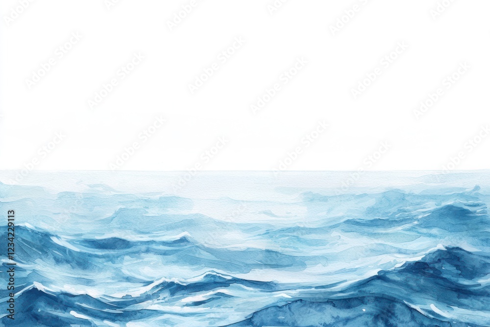 Serene view of gentle ocean waves extending to the horizon, blending into a soft and calm atmospheric background Serene view of gentle ocean waves extending to the horizon, blending into a soft and calm atmospheric background