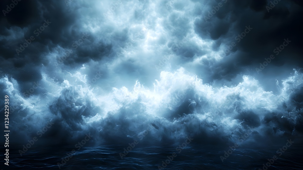 Fototapeta premium Dark Stormy Sea with Heavy Clouds at Night