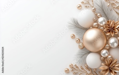 Elegant Gold and White Christmas Ornament Arrangement with Festive Branches