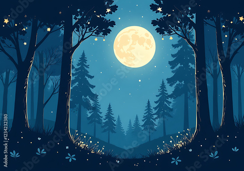 moonlight enchanted forest glows softly everywhere tonight gently illuminating magical trees soft silver