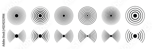 Sonar sound waves icon set. Concentric circle sign