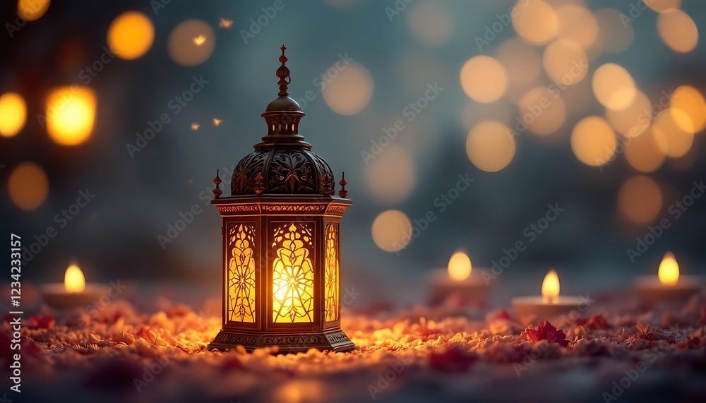 Ornate Lantern Glowing in Warm, Festive Lights Ornate Lantern Glowing in Warm, Festive Lights