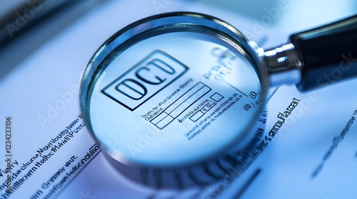 Digital Document Verification Process Magnifying Glass Highlighting Approved File on Clean Background