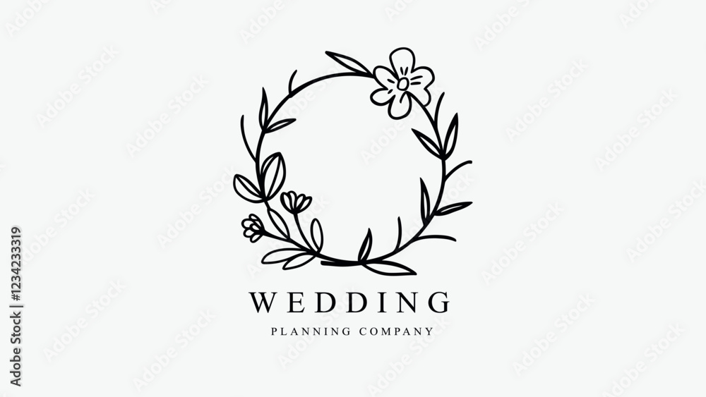 Fototapeta premium Elegant Wedding Planning Logo with Floral Wreath Design
