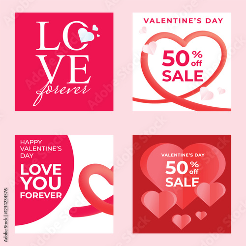 Happy Valentine's Day templates for social media posts, cover, poster, banners, marketing, sales promotion. Vector illustration.
