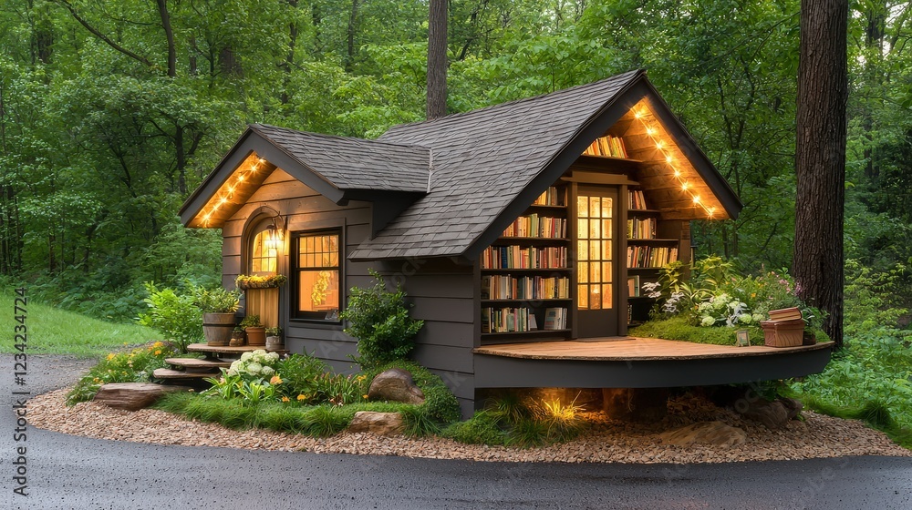 A charming book-sharing station on a quiet country road, with a rustic design and open shelves. A charming book-sharing station on a quiet country road, with a rustic design and open shelves.