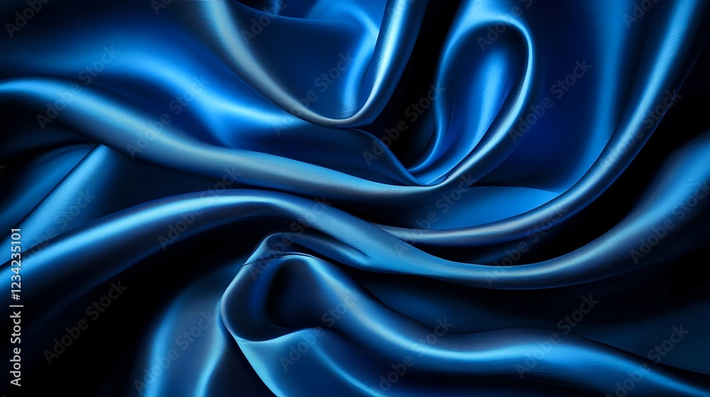 Fototapeta premium Deep Blue Silk Fabric Drapes Luxurious Smooth Texture