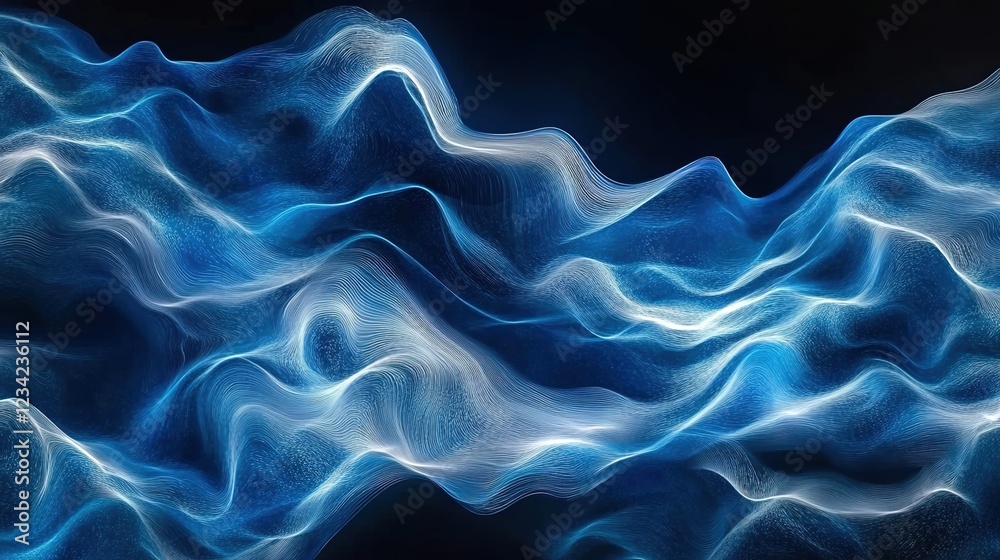 Obraz premium A digital art piece featuring abstract blue waves, representing the fluidity and creativity of AI technology. 